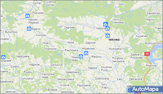 mapa Wojakowa, Wojakowa na mapie Targeo