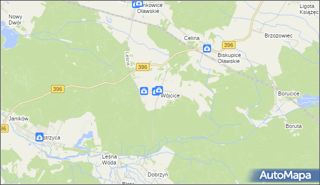 mapa Wójcice gmina Jelcz-Laskowice, Wójcice gmina Jelcz-Laskowice na mapie Targeo