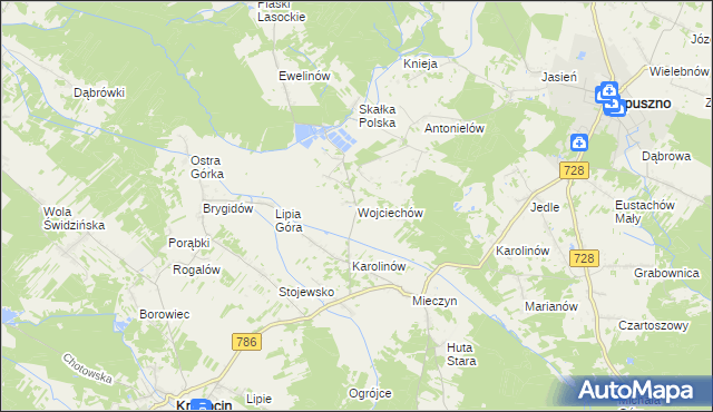 mapa Wojciechów gmina Krasocin, Wojciechów gmina Krasocin na mapie Targeo