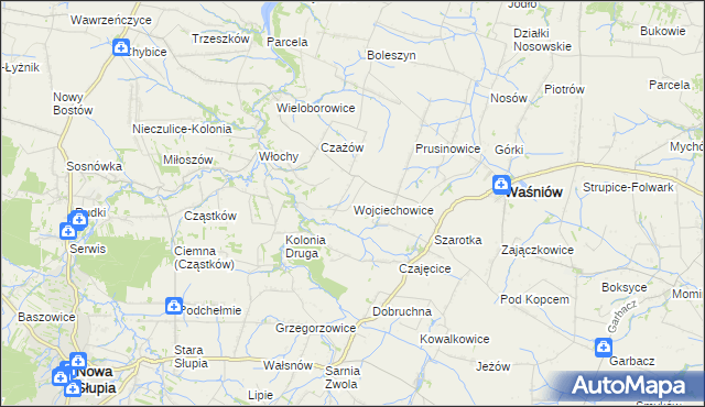 mapa Wojciechowice gmina Waśniów, Wojciechowice gmina Waśniów na mapie Targeo