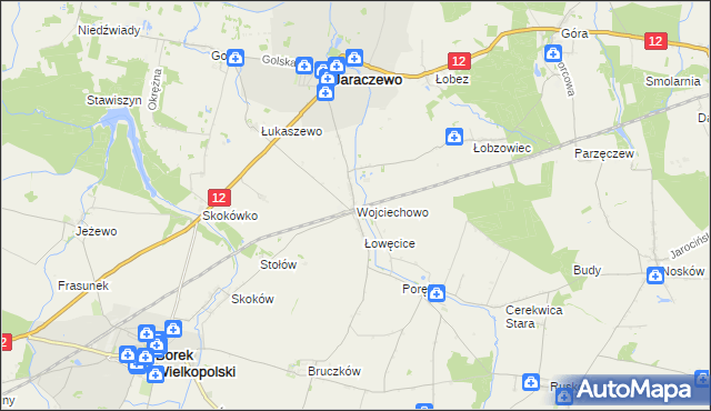 mapa Wojciechowo gmina Jaraczewo, Wojciechowo gmina Jaraczewo na mapie Targeo