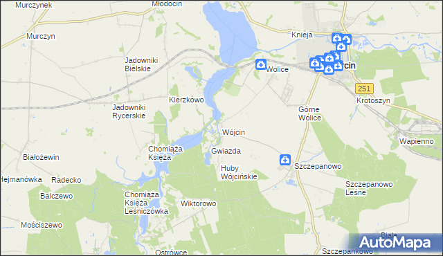 mapa Wójcin gmina Żnin, Wójcin gmina Żnin na mapie Targeo