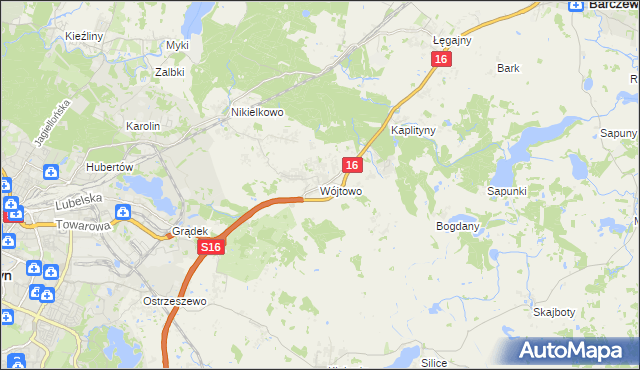 mapa Wójtowo gmina Barczewo, Wójtowo gmina Barczewo na mapie Targeo