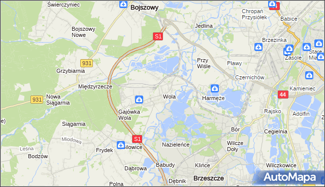 mapa Wola gmina Miedźna, Wola gmina Miedźna na mapie Targeo