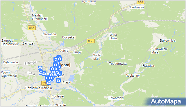 mapa Wola Mała gmina Biłgoraj, Wola Mała gmina Biłgoraj na mapie Targeo