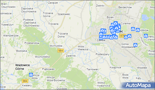 mapa Wola Mielecka, Wola Mielecka na mapie Targeo