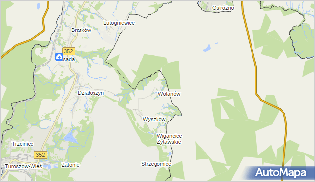 mapa Wolanów gmina Bogatynia, Wolanów gmina Bogatynia na mapie Targeo