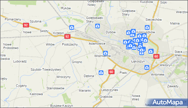 mapa Woźniaków, Woźniaków na mapie Targeo