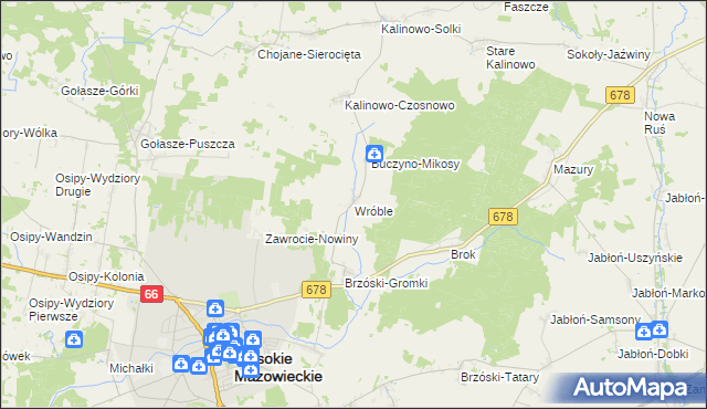 mapa Wróble gmina Wysokie Mazowieckie, Wróble gmina Wysokie Mazowieckie na mapie Targeo