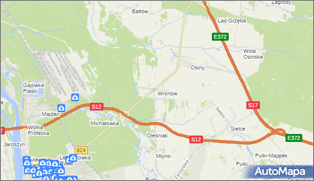 mapa Wronów gmina Końskowola, Wronów gmina Końskowola na mapie Targeo