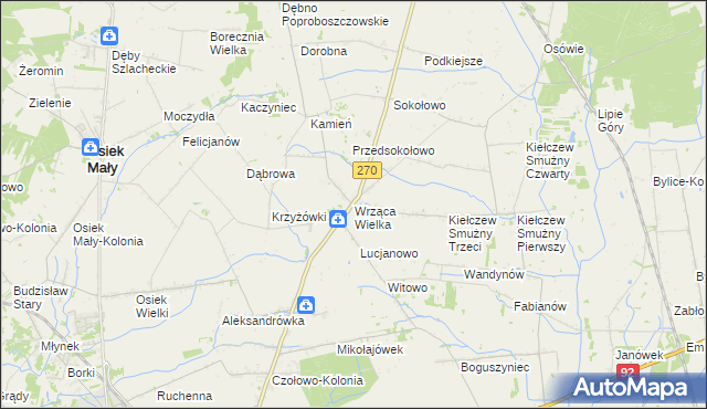 mapa Wrząca Wielka gmina Koło, Wrząca Wielka gmina Koło na mapie Targeo