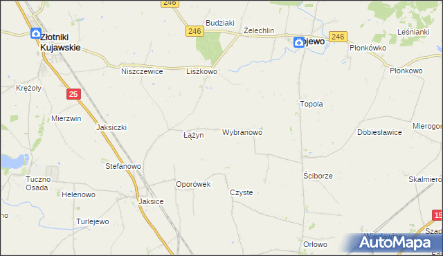 mapa Wybranowo gmina Rojewo, Wybranowo gmina Rojewo na mapie Targeo