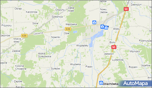 mapa Wyglądały gmina Jadów, Wyglądały gmina Jadów na mapie Targeo