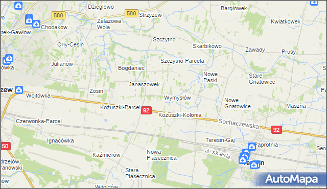 mapa Wymysłów gmina Sochaczew, Wymysłów gmina Sochaczew na mapie Targeo