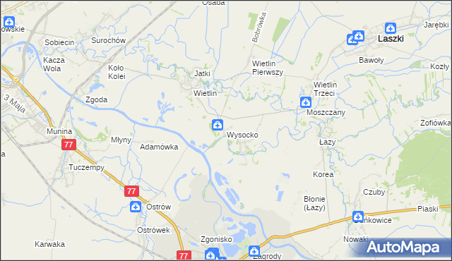 mapa Wysocko gmina Laszki, Wysocko gmina Laszki na mapie Targeo