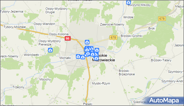 mapa Wysokie Mazowieckie, Wysokie Mazowieckie na mapie Targeo