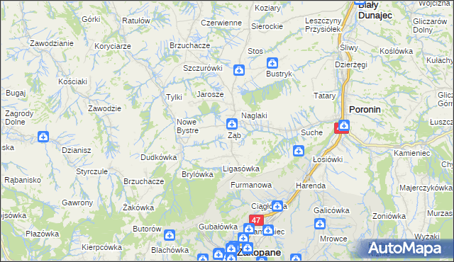 mapa Ząb, Ząb na mapie Targeo