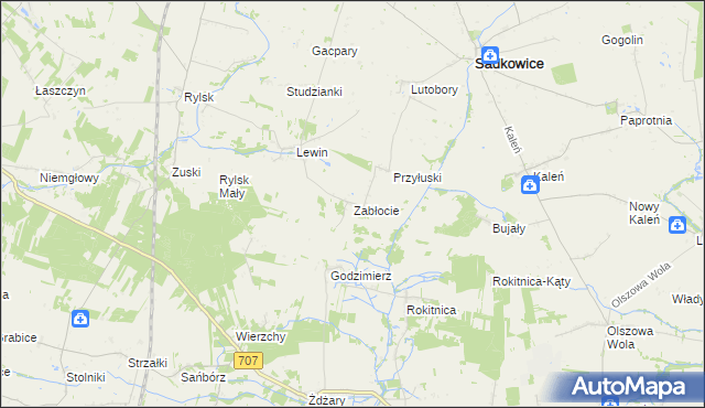 mapa Zabłocie gmina Sadkowice, Zabłocie gmina Sadkowice na mapie Targeo