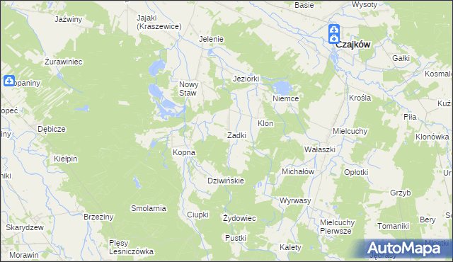 mapa Zadki gmina Czajków, Zadki gmina Czajków na mapie Targeo