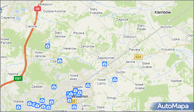 mapa Zagościniec gmina Wołomin, Zagościniec gmina Wołomin na mapie Targeo
