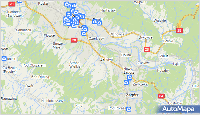 mapa Zahutyń, Zahutyń na mapie Targeo