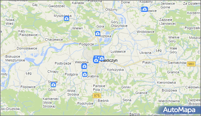 mapa Zakliczyn powiat tarnowski, Zakliczyn powiat tarnowski na mapie Targeo