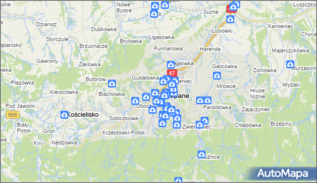 mapa Zakopanego, Zakopane na mapie Targeo