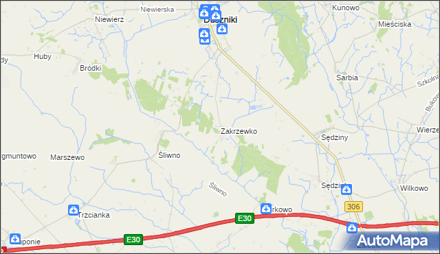 mapa Zakrzewko gmina Duszniki, Zakrzewko gmina Duszniki na mapie Targeo