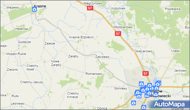 mapa Zakrzewo gmina Karniewo, Zakrzewo gmina Karniewo na mapie Targeo