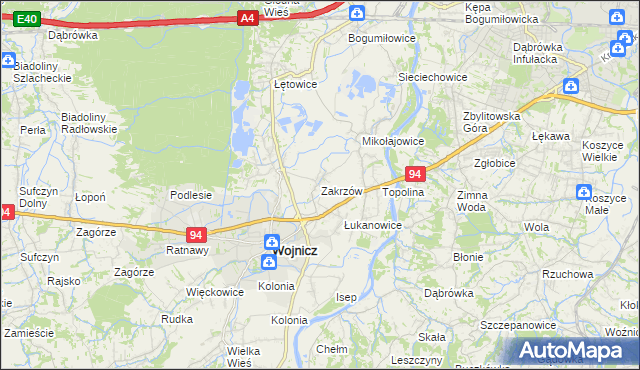 mapa Zakrzów gmina Wojnicz, Zakrzów gmina Wojnicz na mapie Targeo