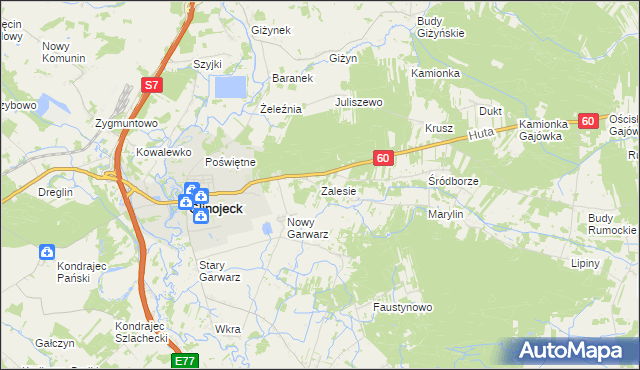mapa Zalesie gmina Glinojeck, Zalesie gmina Glinojeck na mapie Targeo