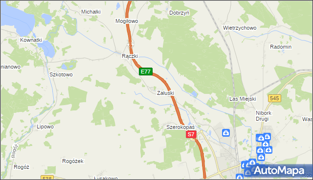 mapa Załuski gmina Nidzica, Załuski gmina Nidzica na mapie Targeo