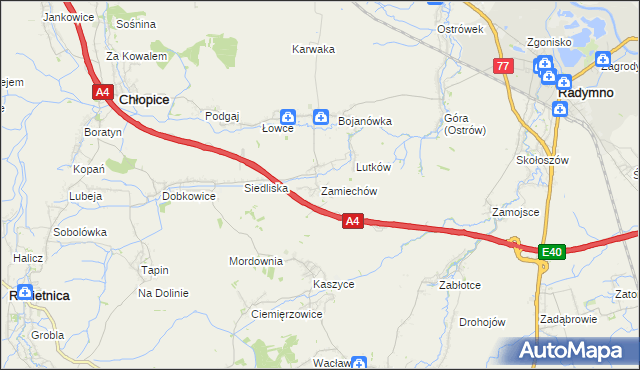 mapa Zamiechów, Zamiechów na mapie Targeo