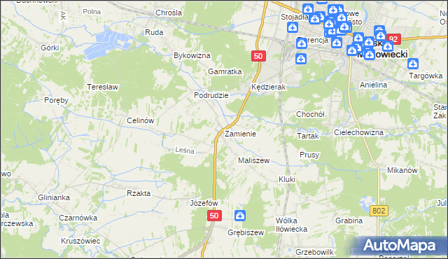 mapa Zamienie gmina Mińsk Mazowiecki, Zamienie gmina Mińsk Mazowiecki na mapie Targeo