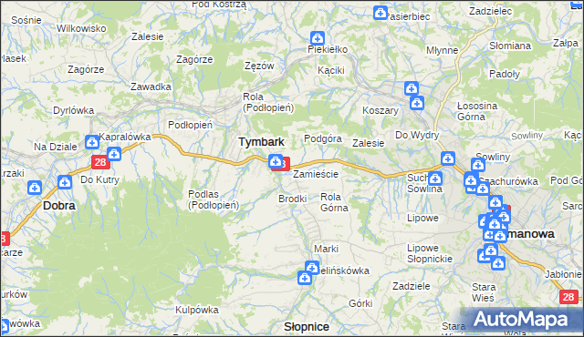 mapa Zamieście gmina Tymbark, Zamieście gmina Tymbark na mapie Targeo