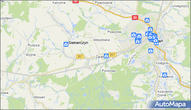 mapa Zaręba gmina Siekierczyn, Zaręba gmina Siekierczyn na mapie Targeo