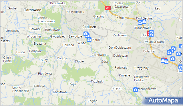 mapa Żarnowiec gmina Jedlicze, Żarnowiec gmina Jedlicze na mapie Targeo