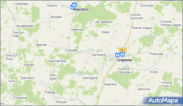 mapa Żarnówka gmina Grębków, Żarnówka gmina Grębków na mapie Targeo