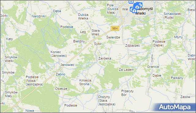 mapa Żarówka gmina Radomyśl Wielki, Żarówka gmina Radomyśl Wielki na mapie Targeo
