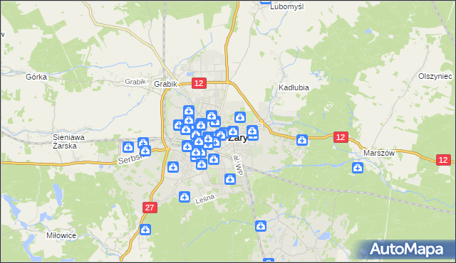 mapa Żary, Żary na mapie Targeo