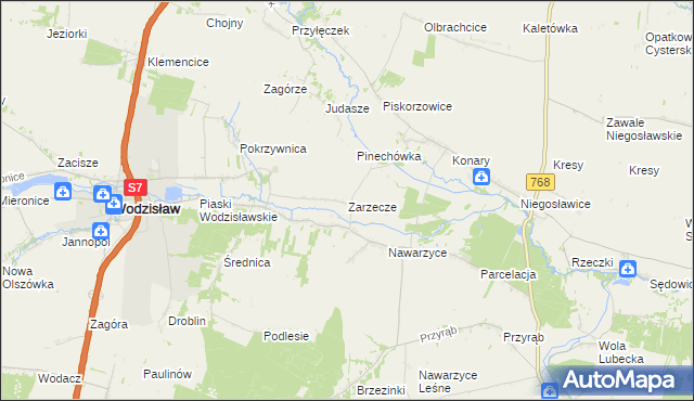 mapa Zarzecze gmina Wodzisław, Zarzecze gmina Wodzisław na mapie Targeo