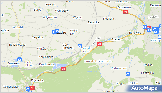 mapa Zawada Pilicka, Zawada Pilicka na mapie Targeo