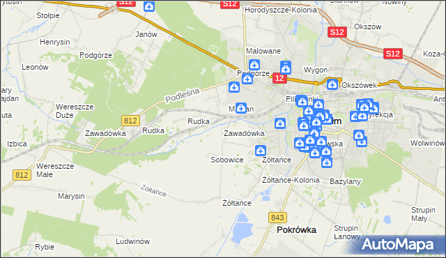 mapa Zawadówka gmina Chełm, Zawadówka gmina Chełm na mapie Targeo