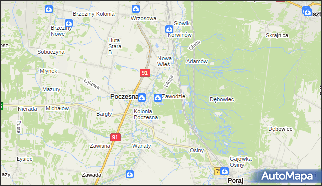 mapa Zawodzie gmina Poczesna, Zawodzie gmina Poczesna na mapie Targeo