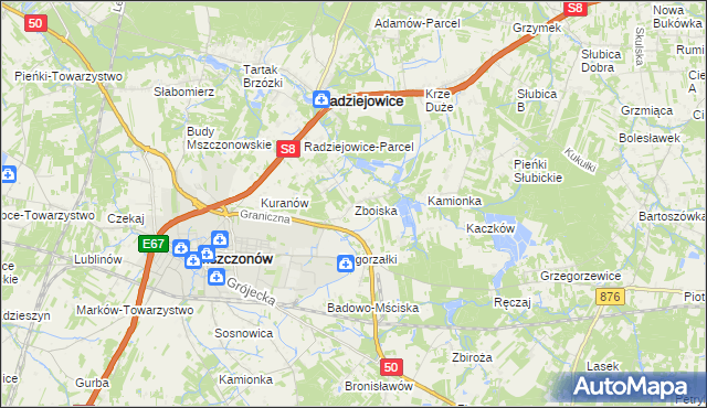 mapa Zboiska gmina Radziejowice, Zboiska gmina Radziejowice na mapie Targeo