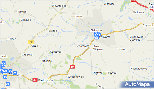 mapa Zborowice gmina Wiązów, Zborowice gmina Wiązów na mapie Targeo