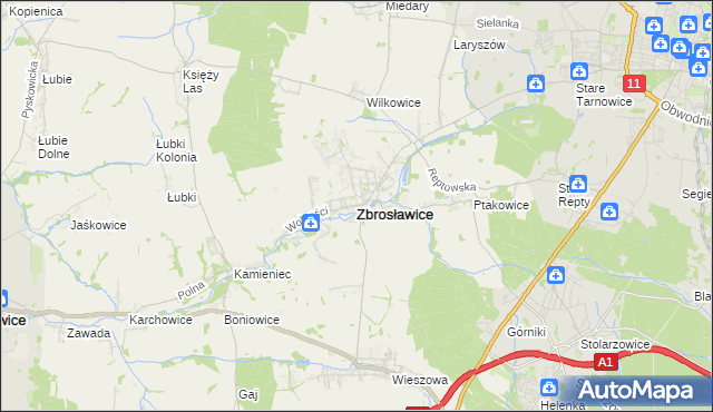 mapa Zbrosławice, Zbrosławice na mapie Targeo