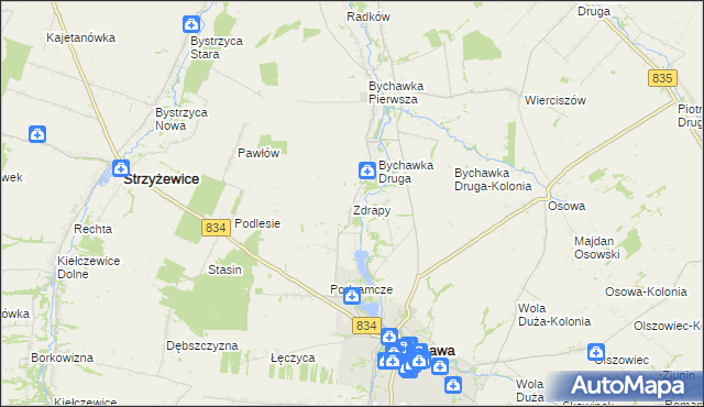 mapa Zdrapy gmina Bychawa, Zdrapy gmina Bychawa na mapie Targeo