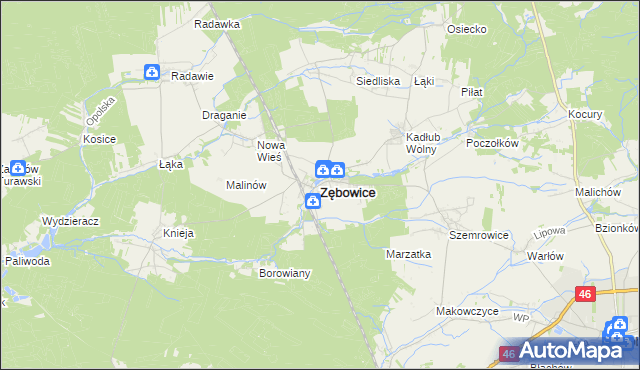 mapa Zębowice powiat oleski, Zębowice powiat oleski na mapie Targeo