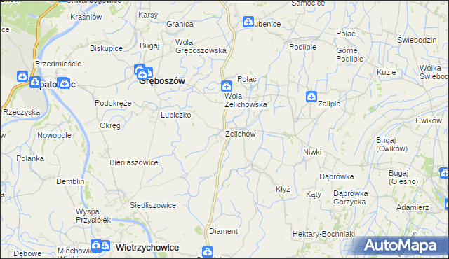 mapa Żelichów gmina Gręboszów, Żelichów gmina Gręboszów na mapie Targeo